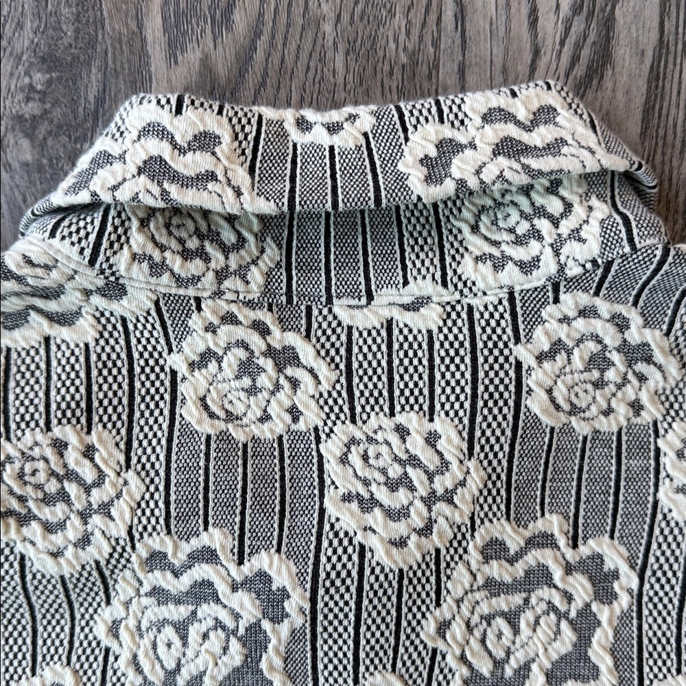 Maeve Sweater Floral Jacquard Zip-Up Polo Sweater Short Sleeve Medium - Picture 9 of 12